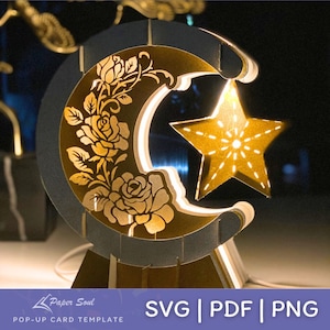 Moon star lighting lamp template | diy lamp with paper, Moon star lamp, Moon star svg, Moon star lantern, night light svg | home decor