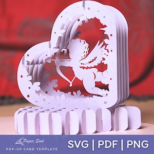 Plantilla de tarjeta emergente de Cupido / tarjeta emergente svg / tarjeta emergente de amor diy / tarjeta emergente de San Valentín svg