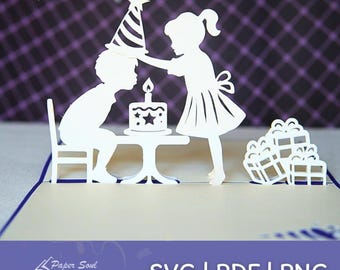 Birthday pop-up card template | DIY gift for kids | 3D card SVG