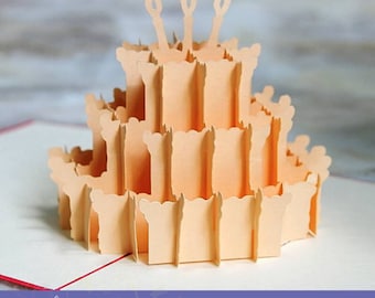 Birthday cake pop-up card template |  3D papercut SVG | birthday card cut file | DIY pop up card | Paper cutting pattern