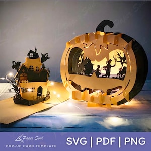 File in formato svg di halloween 3D / set di Halloween di 2 file in formato svg pop-up: halloween pop-up carta in formato svg, jack o lantern, 3D Halloween in formato svg, zucca 3D in formato svg