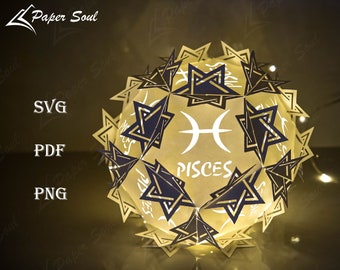 Pisces Zodiac paper lantern template | Astrology gift DIY | paper lantern SVG| paper cut lantern template files SVG | Cutting machine files