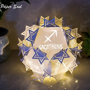 Sagittarius Zodiac paper lantern template 3D Cricut Files Luminaries Centerpiece Paper Cut Template 3D lamp SVG Do it yourself image 3