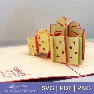Giftbox pop-up card template | Pop up card pattern, Birthday pop up card SVG, birthday pop up card template | 3D paper craft SVG
