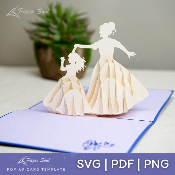 Pop up card SVG: Mom and Daughter Dancing | 3D mother's day card SVG | DIY gift to mother from daughter  | 3D card svg file for cricut