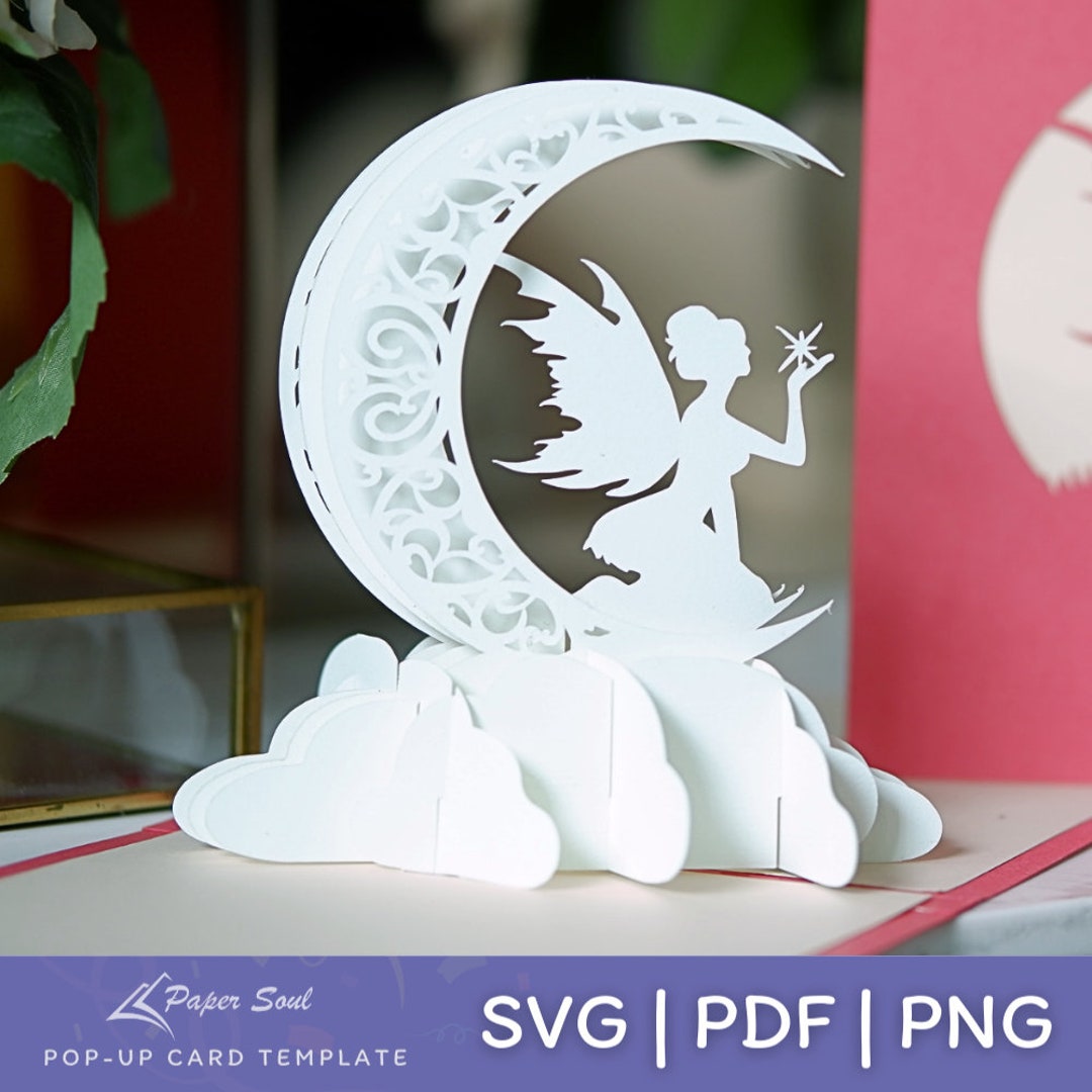 Pop up Card SVG: Fairy on the Moon | Diy Pop up Card | 3D Greeting Card ...