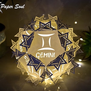 Gemini Zodiac paper lantern template 3D Cricut Files Luminaries Centerpiece Paper Cut Template 3D lamp SVG Do it yourself image 9