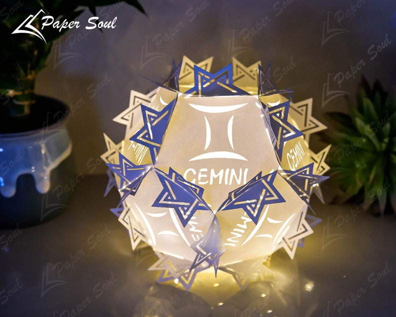 Gemini Zodiac paper lantern template 3D Cricut Files Luminaries Centerpiece Paper Cut Template 3D lamp SVG Do it yourself image 3