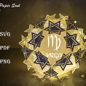 Virgo Zodiac paper lantern template 3D Cricut Files Luminaries Centerpiece Paper Cut Template 3D lamp SVG Do it yourself image 1