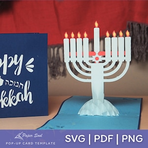 Modello di carta pop-up di Hanukkah, carta pop-up di Hanukkah in formato SVG, menorah in formato SVG, Carta di Hanukkah in formato SVG, File di taglio di Hanukkah, Carta Cricut in formato SVG