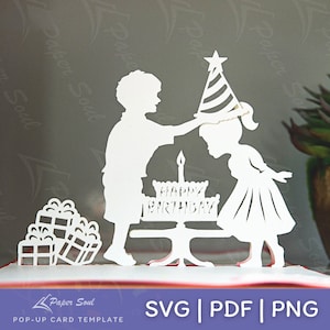 Modèle de carte pop-up de joyeux anniversaire pour enfants | Coupe de papier 3D SVG | fichier de coupe de carte d’anniversaire | Carte pop-up DIY | Patron de découpe de papier