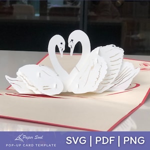Carte pop-up Saint-Valentin svg | cartes pop-up diy pour la Saint-Valentin | cygne pop up carte svg | Carte Saint-Valentin svg pour lui | Carte 3D | Artisanat en papier