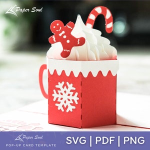 Cocoa cup pop up card template | Winter card handmade | DIY birthday card | DIY craft template | pop up card SVG | Paper Soul Craft