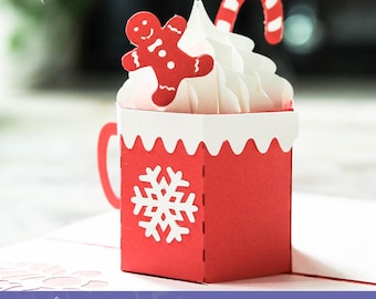 Cocoa cup pop up card template | Winter card handmade | DIY birthday card | DIY craft template | pop up card SVG | Paper Soul Craft