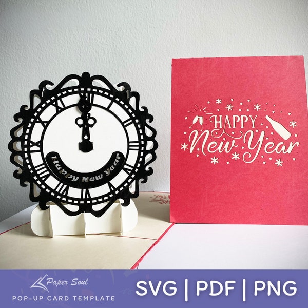 Modèle de carte pop-up de bonne année | carte de bonne année svg | 3D nouvel an svg | SVG 3D | Créations en papier