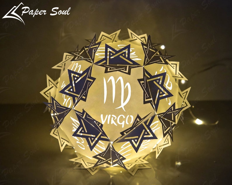 Virgo Zodiac paper lantern template 3D Cricut Files Luminaries Centerpiece Paper Cut Template 3D lamp SVG Do it yourself image 5