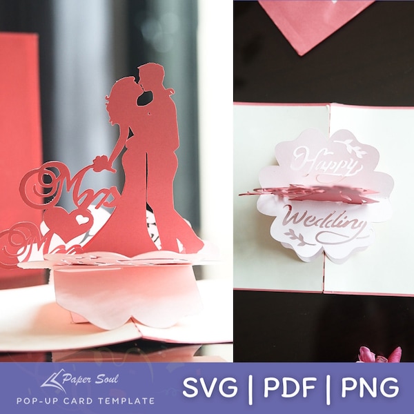 pop up wedding card svg |  pop up card svg | bride and groom svg| mr and mrs svg | papercut card | greeting card svg | paper soul craft