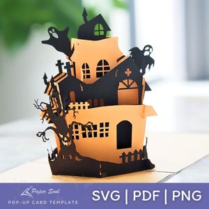 3D halloween in formato SVG: modello di carta pop-up della casa stregata in formato SVG/casa stregata in formato SVG/carta 3D SVG/file in formato SVG per cricut/carta digitale di Halloween