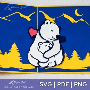 Polar bear hugging pop up card template | mother's day pop up card svg | Paper Soul Craft | DIY mother's day gifts | DIY mother's day card