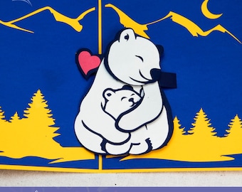 Polar bear hugging pop up card template | mother's day pop up card svg | Paper Soul Craft | DIY mother's day gifts | DIY mother's day card