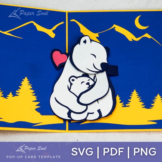 Polar bear hugging pop up card template | mother's day pop up card svg | Paper Soul Craft | DIY mother's day gifts | DIY mother's day card