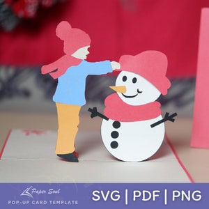 Snowman pop-up card template | snowman card svg | winter card svg | 3D Papercut SVG Card Cut File | paper soul | paper soul crafts