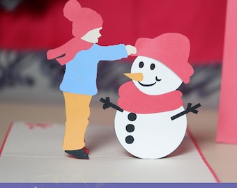 Snowman pop-up card template | snowman card svg | winter card svg | 3D Papercut SVG Card Cut File | paper soul | paper soul crafts