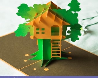 House on the tree pop-up card template | tree pop-up card | pop-up card template svg | 3d card svg | PaperSoulCraft | papercraft svg