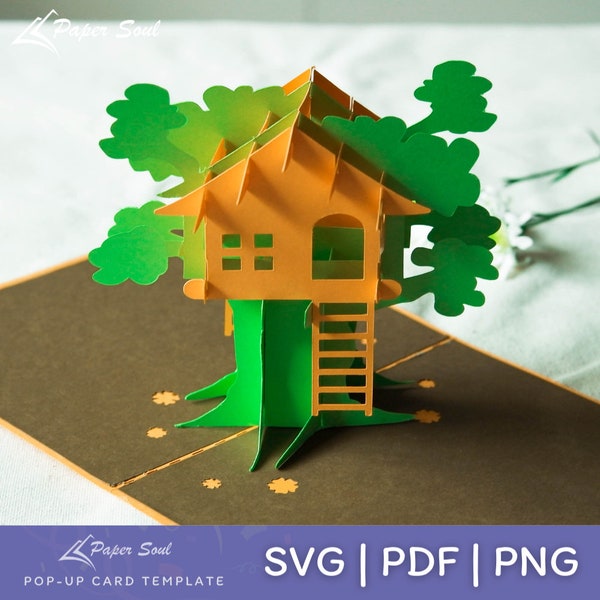 House on the tree pop-up card template | tree pop-up card | pop-up card template svg | 3d card svg | PaperSoulCraft | papercraft svg