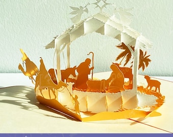 Pop-up Nativity card SVG | 3D nativity scene SVG | Pop-up Christmas card template | Christmas card SVG | paper cutting svg