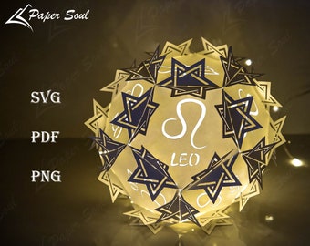 Leo Zodiac paper lantern template | 3D Cricut Files | Luminaries Centerpiece | Paper Cut Template | 3D lamp SVG | Do it yourself