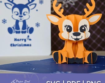Sitting reindeer pop-up card template | DIY christmas gifts | Digital download