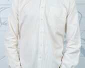 Wild hemp and Organic Cotton White Grandad shirt - Casual fit - Red or cream Collarless shirt