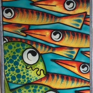 Handmade and hand painted upcycled glass Fish Sun Catcher