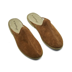 Damskie brązowe skórzane buty ręcznie robione - buty na zamówienie dla kobiet w ciąży - naturalne wygodne kapcie codzienne - płaskie buty
