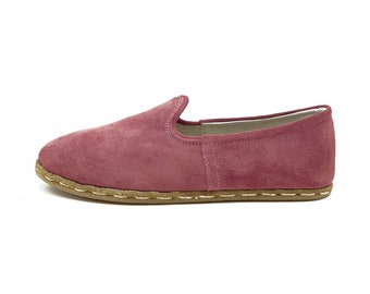 Rose Suede Leather Women's Shoes - Handmade Turkish Slippers