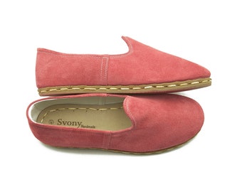 Pink Suede Leather Shoes: Handmade Turkish Loafers