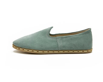 Handmade Suede Yemeni Shoes: Blue Leather Women's Slippers