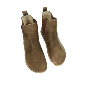 Men Zero Drop Chelsea Boots, Mink Color Natural Leather Barefoot, Leather Insole Shoes