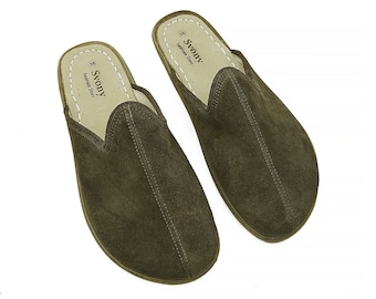 Handmade Leather House Slippers: Wide Toe, Natural Rubber Sole