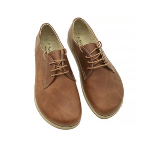 Men Zero Drop Oxford shoes, Tan Color Leather Barefoot, Leather Insole Shoes