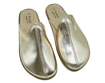 Handmade Leather House Slippers: Wide Toe, Natural Rubber Sole