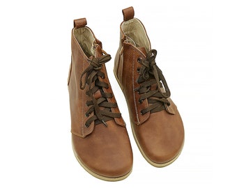 Handmade Leather Barefoot Boots: Wide Toe Box Ankle Boots