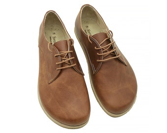 Handgefertigte Leder Oxford Barfußschuhe : Damen Zero Drop Schnürschuhe