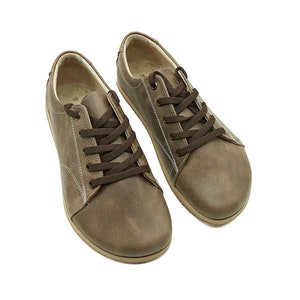Men Zero Drop Sneaker Shoes, Mink Color Leather Barefoot, Leather Insole Shoes