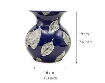 Handmade Turkish Ceramic Vase: Hand-Painted Leaf Decor