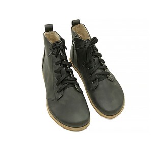 Men Zero Drop Short Boots, Black Color Leather Barefoot, Leather Insole Shoes