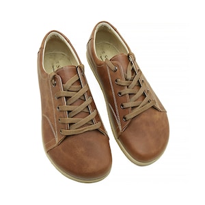 Men Zero Drop Sneaker Shoes, Tan Color Leather Barefoot, Leather Insole Shoes