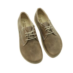 Men Zero Drop Oxford shoes, Mink Color Leather Barefoot, Leather Insole Shoes