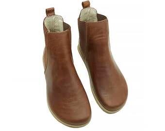 Stivaletti Chelsea da uomo Zero Drop, in pelle naturale color cuoio, con soletta in pelle